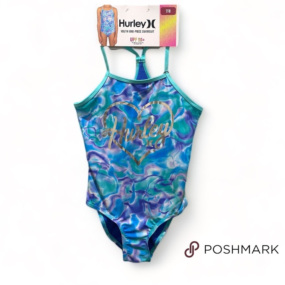HURLEY GIRL’S YOUTH ONE PIECE SWIMSUIT AURORA GREEN SZ 7/8 NWT